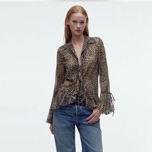 ZARA - RUFFLED LEOPARD PRINTED BLOUSE
